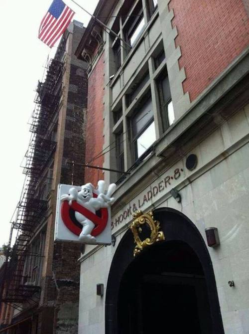 falconx7:  scottpatrick:  Today, FDNY Hook & Ladder 8 “The Ghostbusters House” put this up in memory of Harold Ramis who passed away at the age of 69.  I’m not crying. (totally crying)