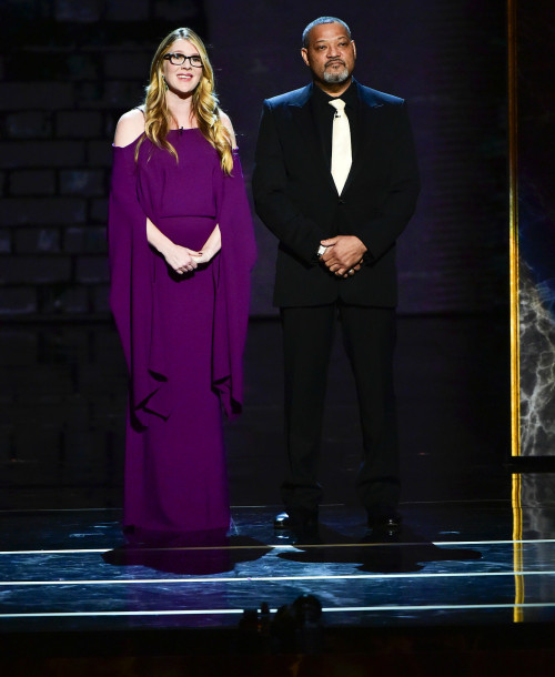 pillypie-22:Lily Rabe and Laurence Fishburne on stage during the 39th Kennedy Center Honors on Decem