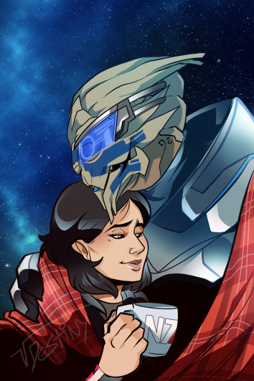 cmndr-shepard:I had this adorable commission done by DestinySquared of my Shepard and Garrus being s