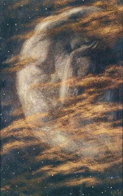 didoofcarthage: Weary Moon by Edward Robert Hughes English, 1911 watercolor, pencil, bodycolor, gold, and silver private collection 