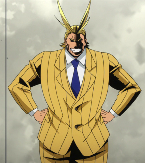 pumpkinradish: the-ice-castle:all might’s god-awful mustard suit, reblog if you agree YOU LEAVE MR. 