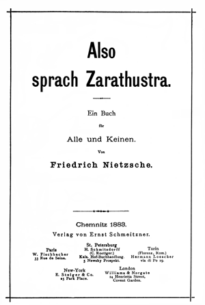 Thus Spoke Zarathustra - cover to the first edition of the first part (in a German)
