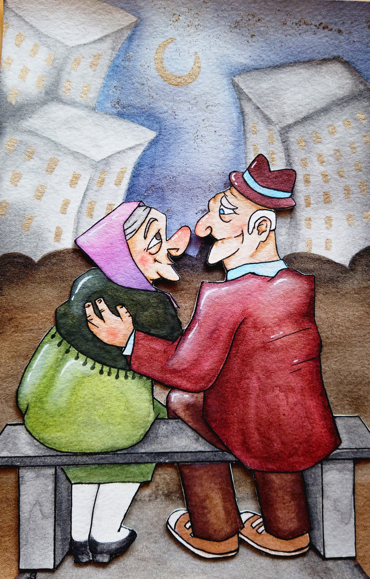 Watercolor drawing #watercolour art#illustration#drawing#love#old#couple#newyork