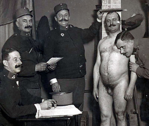 vintagemusclemen: Today’s theme is military medical exams.  This one is obviously a joke, and I susp