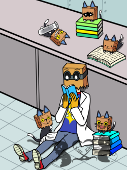 ask-kuro2kira:  Here we have Dr. Flug reading books with these cute little Papercat Minions from the mobile game “Minion Forest”