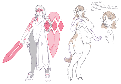 red-valentine: Designing that cow girl character I was considering for Pandora’s Box! <3   Maeve Trin-Lavery  is a sword for hire whom may have gotten a little carried away during her first visit to P-box and got herself a transformative pet play