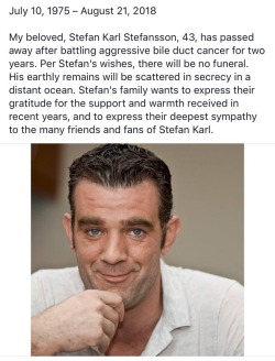 stingespoilero:  He’s gone. (From Stefan’s wife’s facebook page.)