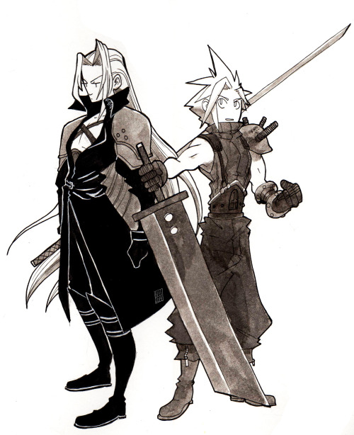fellowadventurers:Final Fantasy 7 ink doodles I did when my older sister decided to try her hand at 
