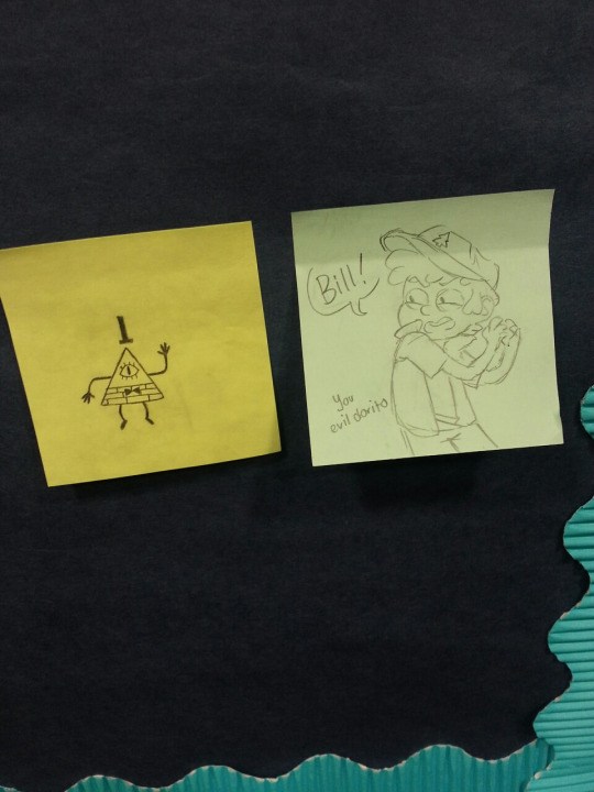 meriberrytastic:  meriberrytastic:  meriberrytastic:  meriberrytastic:  meriberrytastic:  Someone left a sticky note of Bill in my dorm’s billboard     I replied with a doodle of Dipper c:   OH MY GOD THEY RESPONDED   SOMEBODY PUT GARNET THIS MORNING. 