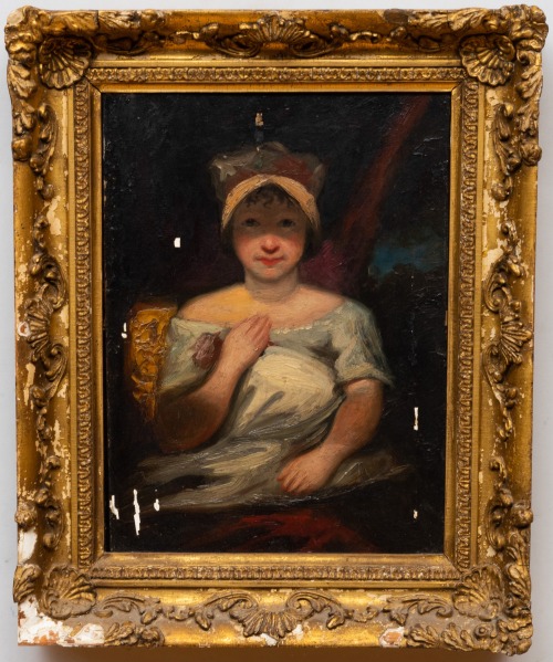 Unknown Artist, ‘Portrait of a Young Girl’ + an oil sketch on the reverse, oil on board,