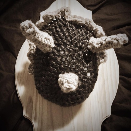 Our latest triceratops trophy. #crochet #dinosaur #trophy #crochetaddict #triceratops #nycliving #di