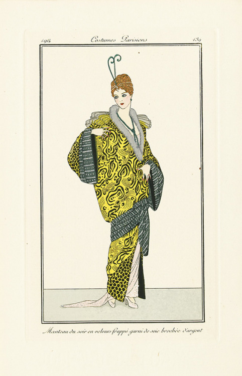 Costume parisienne. Manteau du soir, Journal des Dames et des Modes, 1914. Via Swann Galleries.