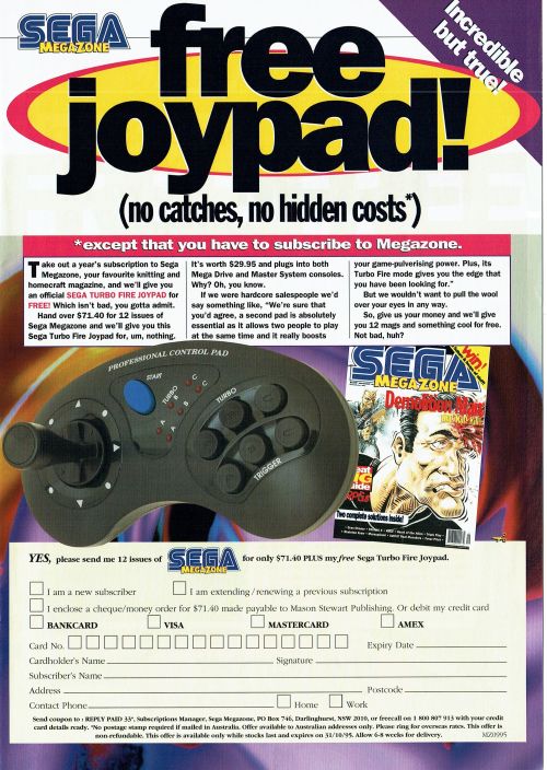  Sega MegaZone #55, Sep 95 - Free Joypad for signing up! Though the magazine would only last for one
