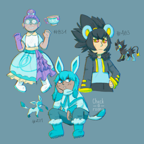 check-a-roony: pokemon gijinkas i drew at like 2 am