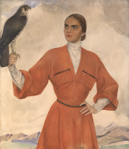 daslandihrergeburt: Savely Sorine, A Lady Dressed As A Cossack And Holding A Hunting Falcon, 1878-19