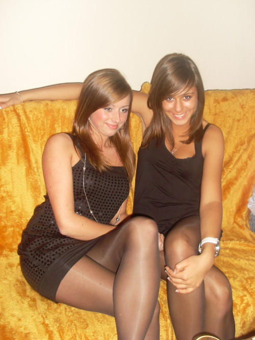 in-pantyhose:Two cute girls in black pantyhose.Cuties in pantyhose