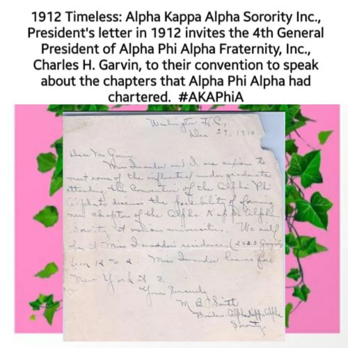 1912: Alpha Kappa Alpha President invites Alpha Phi Alpha’s General President Charles H. Garvi