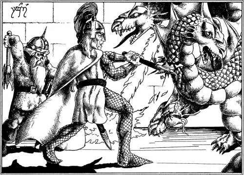 oldschoolfrp:Battling the 8-headed pyrohydra of Beoll-Dur (Roger Raupp, from AD&amp;D module in Drag