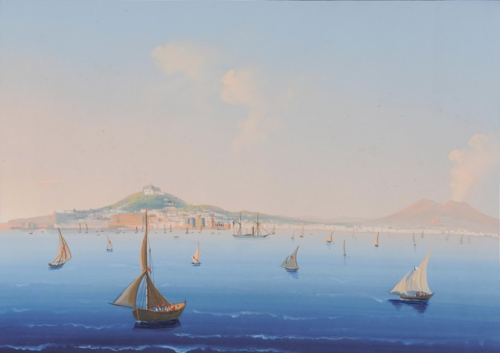 Napoli da Mare “View of Naples from the sea” unknown Italian c. 1850 gouache on paper.