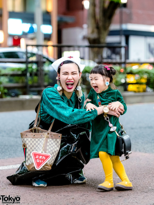 tokyo-fashion:  Designer Tsumire and 3-year-old Ivy wearing mother daughter street styles in Harajuku. Tsumire - designer of The Ivy Tokyo - is wearing Growing Pains, D&G, Vivienne Westwood, and The Ivy Tokyo earrings. Ivy is wearing vintage items,