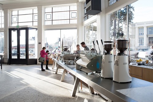 interiordesignmagazine: Jensen Architects converted a 1920s automobile showroom into Blue Bottle Cof