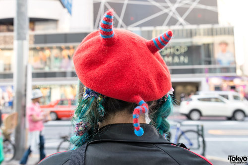 tokyo-fashion:  Beret with horns and tail spotted on the street in Harajuku.
