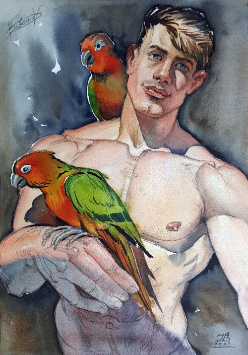 Porn photo designedfordesire:Boy With Parrots (2021),