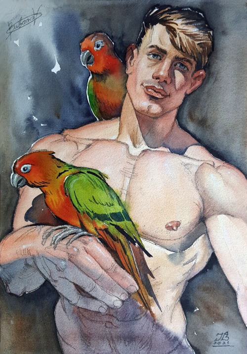 designedfordesire:Boy With Parrots (2021), Ivan Bubentcov (?- )Source: benisketch