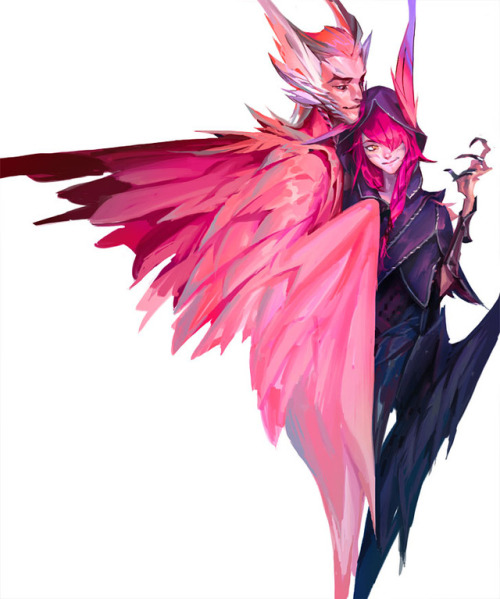 max-zh: Duo (Xayah and Rakan) is out! I drew this a while ago before their release but I guess I can