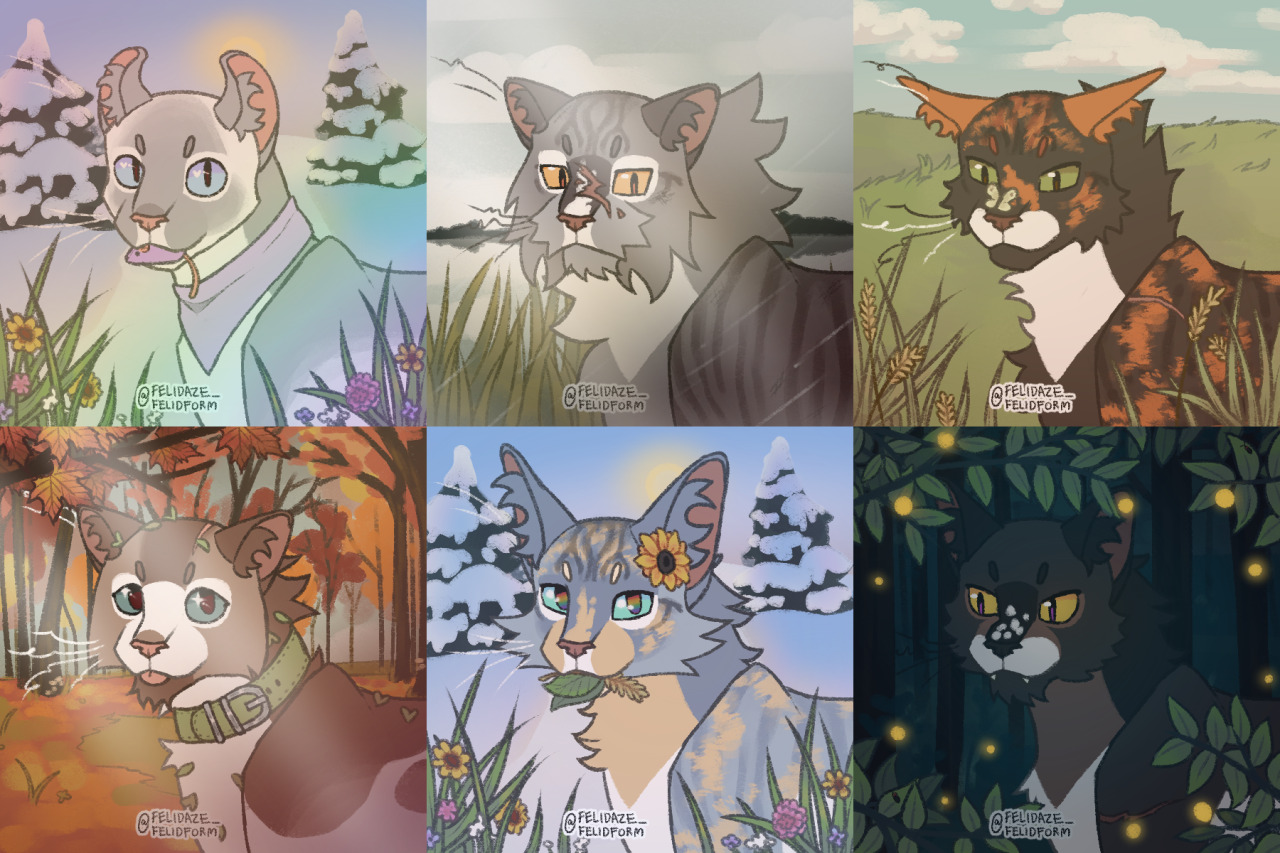 I used felidaze's picrew creator to make all the protagonists and  antagonists of my story! More in the comments : r/WarriorCats