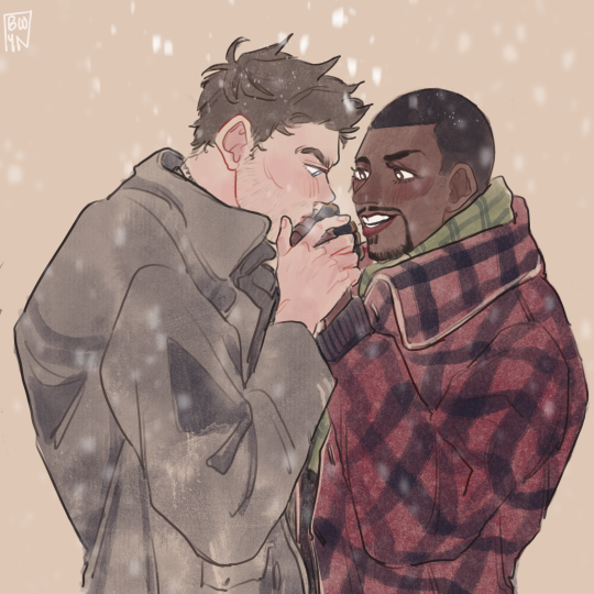 brooseweyn:i’ll hold your hands they’re just like icebaby it’s cold outside!loose sambucky sketch aka an excuse to mess around with all the watercolor-y brushes in procreate. we dont have winter here but man do i love christmas🎄🎅☃️