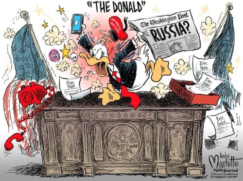 scaliefox:  audiblysticky:  icefire149:  k3llyb3an:  samurai–abstinence–patrol:  k3llyb3an:   cartoonpolitics:  (cartoon by Andy Marlette)  what did donald duck ever do to deserve this slander   Donald Duck, baby, I’m sorry political cartoonists