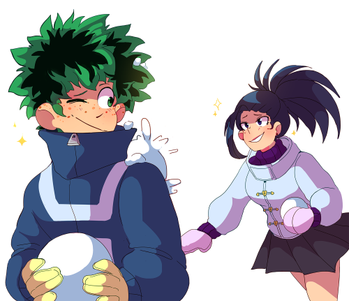 legendaryjellyfishfest: My @erijaime commission of Izuku and Momo having a snowball fight came in ti