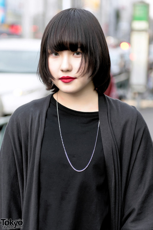 tokyo-fashion:  Japanese high school students Sato (18) and Mana (17) on the street in Harajuku wearing minimalist monochrome fashion by Yohji Yamamoto, Lad Musician, Issey Miyake Bao Bao, and Dr. Martens. Full Looks