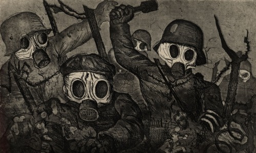 decadent-trans-girl:expressionism-art:Shock Troops Advance under Gas, 1924, Otto DixMedium: etching,