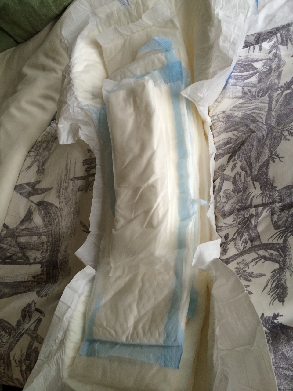 diaperedducktail:  Another big diaper, I like them really big. Thick plastic pants