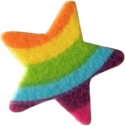 fuzzy sticker of a rainbow-striped star.