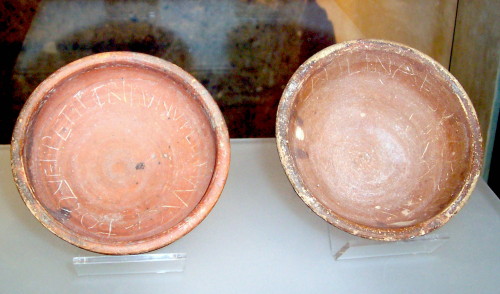 romegreeceart:Election propaganda cups of Catillna (right) and Cato the Younger (left). These bwls w