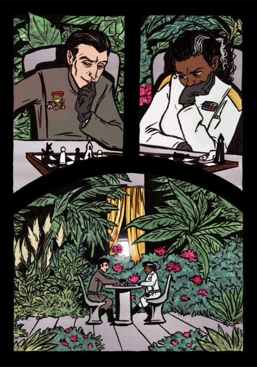 Ink October 2020 - Days 9-11: Rae Sloane and Gallius Rax (Playing shah-tezh on board the Ravager)&ld