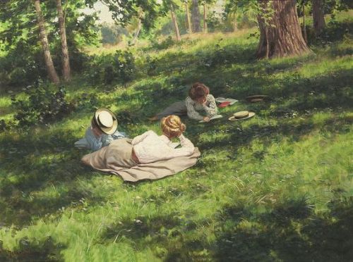 womeninarthistory: Three reading women in a summer landscape, Johan Krouthén