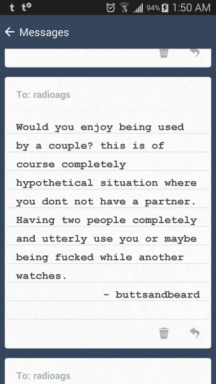 My lovelies from buttsandbeard sent me this darling question to which I answered:    “Yes I would. It’s something I’d started thinking about after I decided to explore myself a few years ago.”     After getting to know myself, I realize the answer