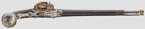 Silver mounted, gold inlaid miquelet pistol from the Caucasus, circa 1840.from Hermann Historica