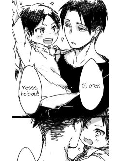 murahimu:   by 霧縞 / translated by murahimu  badass!levi who is still badass even while carrying around a baby!eren \o/ 
