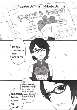 dorv33v:    Mother’s day doujinshi  - “Happy birthday, grandma!”Sweet and touching &lt;3 Little Sarada-chan’s grandparents must be so proud of her..!by @玉小盒呀 (Chinese weibo) on the Mother’s day (May 13) in Japan.Translated and edited