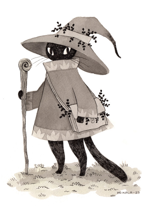 heikala: Inktober day 18, A wizard catOn a quest to find the magical catnip.