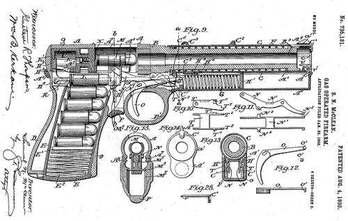 historicalfirearms:Samuel McClean’s Semi-Automatic PistolPerhaps best know for designing what would 