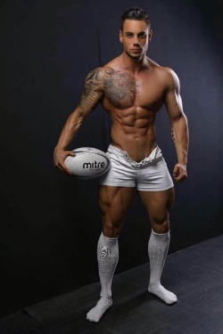 Men in rugby and footy socks