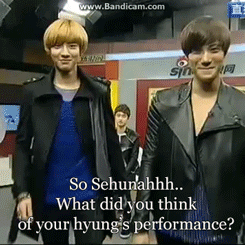 sehunhunhanexo:  Sehun’s secondhand embarrassment :) Credits of gifs belong to