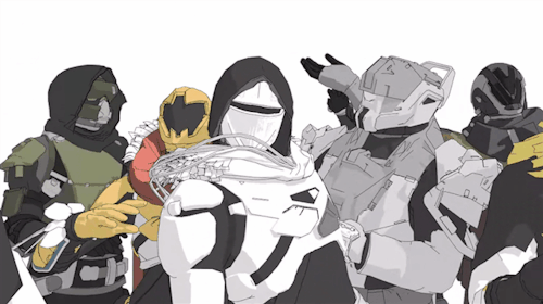 Several characters from Destiny act out a meme