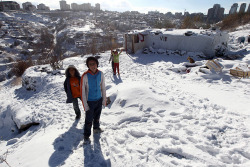nostalgic-tongue:  photos of the Middle East’s first snowy winter in decades part (2) Snow has swept across much of the Middle East, a rare event in this part of the world. Arching south from Turkey, the storm blanketed parts of Syria, Lebanon, Israel